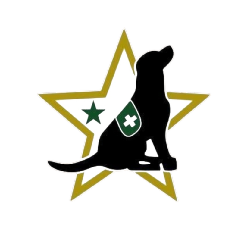 Legend's dog rescure logo, a star, and a dog howling up.