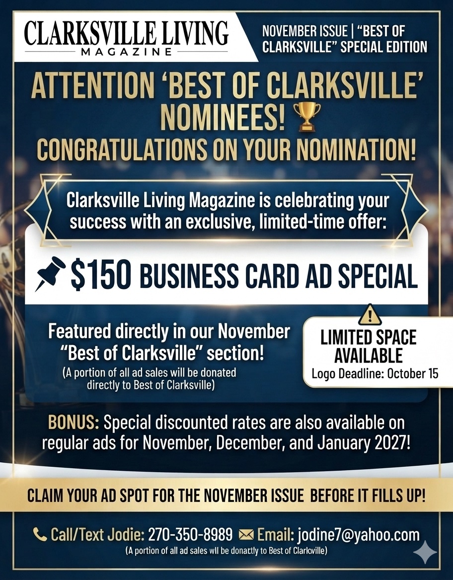 Clarksville Living Magazine — Best of Clarksville Special Edition, $150 Business Card Ad Special